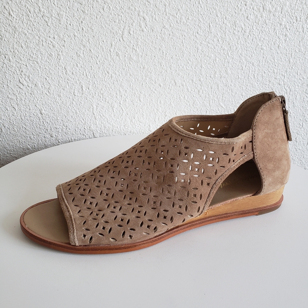 #VIOLET & RED Pippa Laser Cut Suede Sandal Taupe